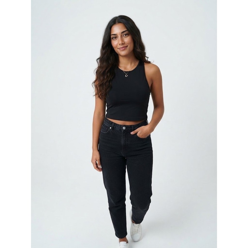 Workout 90 Degree by Reflex Tank Top Women Medium Black Excellent Racerback Crop